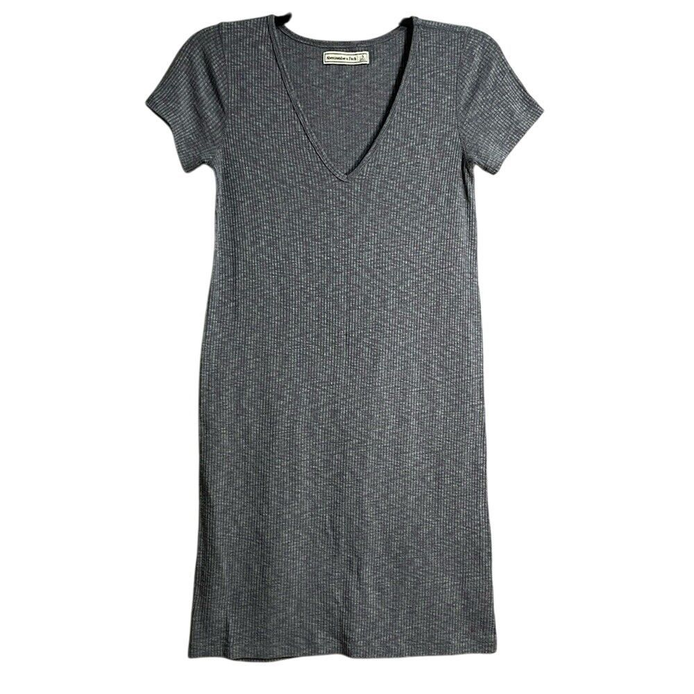 Abercrombie & Fitch Short Sleeve Dress Ribbed Midi Womens Size‎ Small Grey
